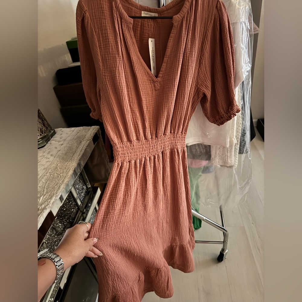 Women's Rust Pink Dress Ruffled - Picture 2 of 4